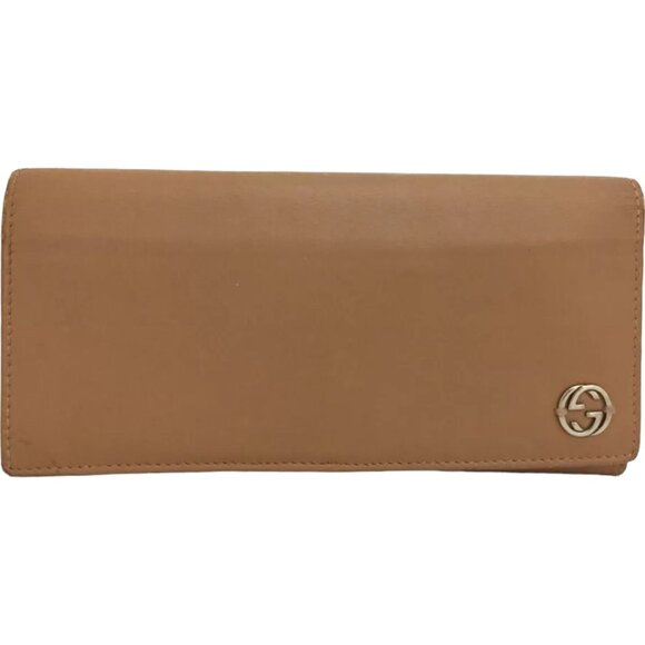 077151AG Gucci Wallet Long Interlocking G Bifold Beige Leather - Picture 1 of 10